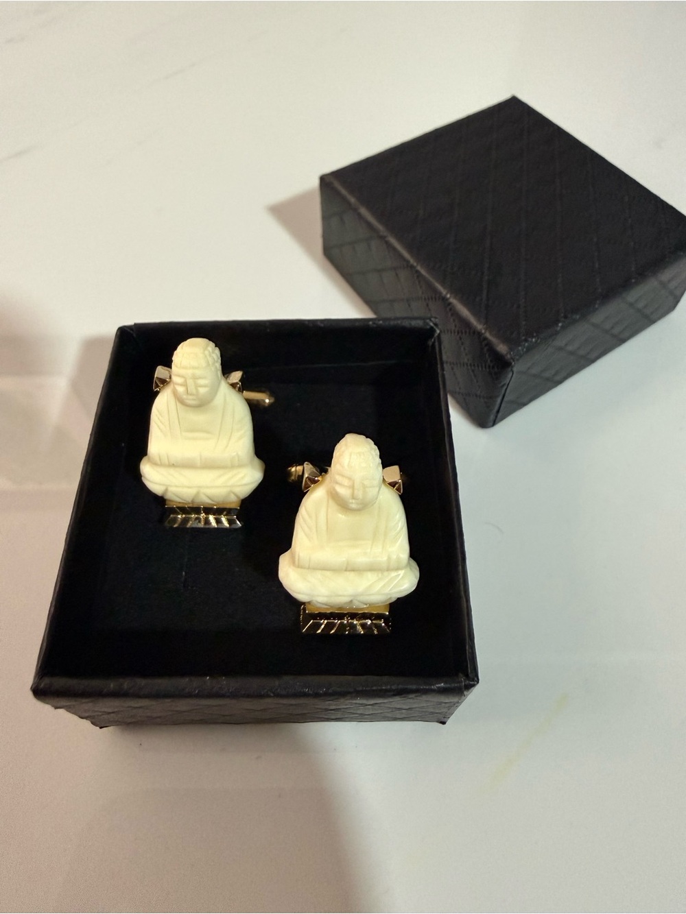Ivory Buddha Cufflinks with Gold Tone Base